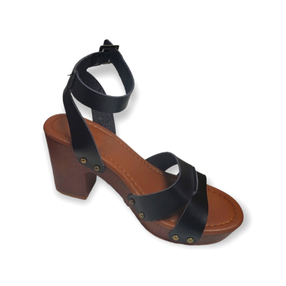 Black Leather block sandals